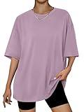 Trendy Queen Womens Oversized Summer T Shirts Fashion Workout Plus Size Tops Short Sleeve Beach Vacation Gym Clothes 2025 DarkPink L