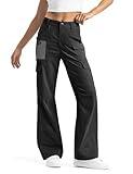 Moosehill Women's-Cargo-Hiking-Pants-High-Waisted Wide Leg Water Resistance Lightweight Stretch for Work Casual Outdoor (Black, 8, 30")