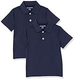 Amazon Essentials Boys' Short-Sleeve Active Performance Polo Shirts, Pack of 2, Navy, Medium