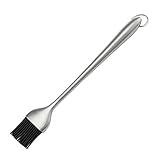 Heavy-duty BBQ Basting Brush by HQY - Silicone Bristles with 12 Inch Stainless Steel Handle - Make Grilling Easy - 5 Year Guarantee