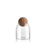 MOLFUJ 550ML/18Oz Glass Storage Container with Ball Cork, Cute Decorative Organizer Bottle Canister Jar with Air Tight Wood Lid for Food, Coffee, Candy, Bathroom Apothecary Cotton Swab Qtip Holder