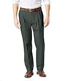 Dockers Men's Classic Fit Signature Khaki Lux Cotton Stretch Pants-Pleated (Regular and Big & Tall), Olive Grove, 44W x 30L