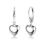 Sterling Silver Heart Earrings for Women Silver Heart Dangle Leverback Earring Hypoallergenic Dangle Drop Earrings