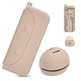 COOL-ANGLE Silicone Makeup Brush Holder And Beauty Sponge Case, Travel Makeup Brush Case With Magnetic Closure, Makeup Sponge Holder 2 In 1 Stand Storage For Quick Drying Khaki