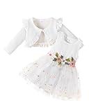 Toddler Baby Girl Flower Dresses White Baptism Dresses Sleeveless Tutu Dress with Long Sleeve Cardigan Set Birthday Party Princess Wedding Dress for Girl 12-18 Month Girls Clothes Fall Winter