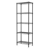 SINGAYE 5 Tier Shelf Wire Shelving Adjustable Storage Shelves Rack Standing Units for Kitchen Closet Laundry Bathroom Organizers Metal Pantry Narrow Mesh Gaps 10" D x 16" W x 55" H Black