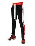 SCREENSHOT-S41706 Mens Hip Hop Premium Slim Fit Comfort Track Pants - Athletic Sport Fitness Color Block Fashion Urban Lifestyle Streetwear Bottoms-Black/Red-XLarge