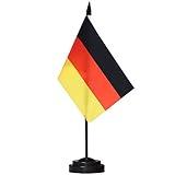 Anley Germany Deluxe Desk Flag Set - 6 x 4 Inch Miniature German Desktop Flag with 12" Solid Pole - Vivid Color and Fade Resistant - Black Base and Spear Top
