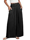 ANRABESS Women Palazzo Pants Summer Boho Bagyy Wide Leg High Smocked Waist Casual Loose Lounge Pant with Pocket Black X-Large