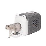 AutoComb Automatic Cat Self Groomer, 360° Surround Skin Friendly Grooming Tool For Cats, Self Cat Brushes with biomimetic cat tongue brush for Long or Short Haired & Smart feeder, White