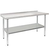 HARDURA Stainless Steel Table Prep & Work Table 24 x 60 Inches NSF Heavy Duty Commercial with Undershelf and Backsplash for Restaurant Kitchen Home and Hotel