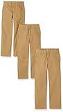 Amazon Essentials Boys' Uniform Straight-Fit Flat-Front Chino Khaki Pants, Pack of 3, Dark Khaki Brown, 10