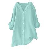 FOCLMP Womens Cotton Linen Tunic Tops Boho Peasant Summer Tops Long Sleeve Button Down Shirts Blouse Dressy Casual Clothing Clothing Green 5X