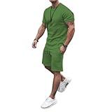 congluoki Men's Shirt and Shorts Set 2 Piece Outfits Fashion Summer Tracksuits Casual Sportwear Set Green M