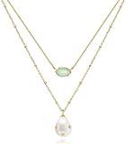OZEL JEWELRY & GIFT Layered Gold Necklaces for Women - Crystal Colorful Delicate Cutting Pendant Necklace - 18K Gold Plated - Birthday Gifts (Made in Korea) (1M1234-3_green opal)