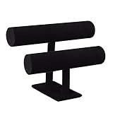 T Bar Bracelet Display Stand Detachable Velvet 2-Tier Necklace Jewelry Bracelet Bangle Scrunchie Watch Holder Organizer for Women Girls Men Home (Black)