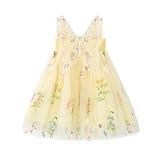 Miipat Baby Girl Tulle Dress Embroidery Flower Toddler Sleeveless Tutu Dress Princess Birthday Party Dresses(YellowFloral, 18-24M)