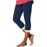 Womens Capri Jeans,Women's Capri Pants 2025 Summer Lace Trim Leggings Elastic High Waisted Yoga Pants Fashion Knee Length Cropped Pant,Daily Deals