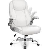NEO CHAIR Ergonomic Office Desk Gaming Computer Chair Executive High Back Support Flip-up Arms Adjustable Height Swivel Rolling Wheels Comfy PU Leather for Home (White)
