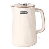 Nueve&Five 1.7L (57.49oz) Large Electric Kettle,Double Wall Big Electric Tea Kettle,Auto Shut Off,1200W Hot Water Kettle Electric of 304 Stainless Steel-Cream White