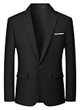 MAGE MALE Men's One Button Blazer Casual Solid Color Suit Jacket Slim Fit Lightweight Sport Coats Blazers Black