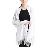 vimate Pashmina Shawls and Wraps, Women White Bridesmaid Pashmina Scarfs and Shawls for Wedding Bridal(White)