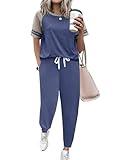Ekouaer Lounge Sets for Women Two Piece Pajama Set Short Sleeve Crewneck Jogger Outfits and Sweatpants Tracksuit with Pockets