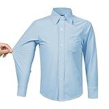 Boys' Stretch Long Sleeve Button Toddler Down Dress Shirt Wrinkle Free Oxford Uniform Shirt with Chest Pocket Light Blue 12Y