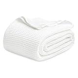 Bedsure 100% Cotton Blanket Queen Size for Bed - Breathable and Soft, Waffle Weave Blanket for Summer Spring, White, 90x90 Inches