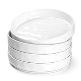 E-far Pasta Bowls Set of 4, 30oz Shallow Salad Bowls for Dinner Serving, 8.25" Stoneware Ceramic Bowl Plates for Noodle Soup, Microwave & Dishwasher Safe, Glossy Porcelain, Speckled White