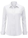 hearain White Blouse for Women Dress Shirt Button Up Down Collar Blouses Long Sleeve Fitted Shirts Dress Tops Women's Collared White Size S