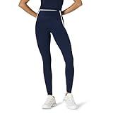 Amazon Essentials Women's Active FormFlex Buttery Soft High Waist 27.5" Inseam Full Length Yoga Leggings with Contrast Trim, Navy/White, Large