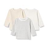 Amazon Essentials Unisex Babies' Relaxed-Fit 100% Cotton Long-Sleeve T-Shirts, Pack of 3, Oatmeal Heather/Stripe, 0-3 Months