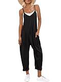 ANRABESS Jumpsuits for Women Casual Summer Overalls Sleeveless Spaghetti Strap Romper Jumpers Trendy Beach Vacation Outfits Black Medium