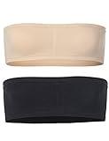 Popular Girl's Seamless Bandeau Bra - 2 Pack - Black and Nude - XL