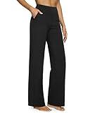 G4Free Petite Wide Leg Pants for Women Yoga Dress Pants with Pockets Straight Leg Sweatpants Stretch Business Casual Work Pants(Black,L,29")