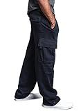 G-Style USA Men's Solid Fleece Heavyweight Cargo Pants FL77 - Navy - Medium