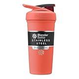 BlenderBottle Strada Shaker Cup Insulated Stainless Steel Water Bottle with Wire Whisk, 24-Ounce, Full Color Coral