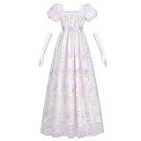 NSPSTT Golden Regency Dresses for Women Plus Size Victorian Ball Gown with Long White Gloves,purple, L