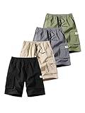 Watision 4 Pack Cargo Shorts for Men 9 inch, Men's Quick-Dry Cargo Shorts- Multi-Pocket Outdoor Work Shorts (US, Alpha, Large, Regular, Regular, 4, Black, Gray, Khaki, Army Green)