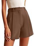 NIMIN Shorts for Women High Waisted Dressy Tailored Work Shorts Pleated Business Casual Work Office 2025 Summer Trendy Trouser Linen Shorts Dark Brown Small