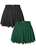OQQ Women 2 Piece Skirts 2 in 1 Flowy Basic Versatile Stretchy Flared Casual Mini Skirts Black DarkGreen