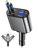 Retractable Car Charger, 4 in 1 Fast Charging Car Charger USB-C & USB-A Compatible with iPhone 16/15/14/13/12/11,Galaxy,Pixel