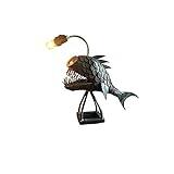 SJDHAHC Steampunk Angler Light - Vintage Iron Handmade LED Night Light, Desktop Ornament for Bedroom, Fish Collecting Decor, Creative Silicone Animal Art