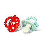 RaZbaby Chompy Teether – Soft Silicone Teething Toy for Infants & Babies 3M+, Massaging Bristles for Teething Relief, Hands-Free & Easy to Hold, Sensory Development, BPA-Free - Great Gift - Red/Blue