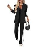 CHICME Womens Two Piece Outfits Striped Side Button Blazer and Pants with Pockets Sets Business Casual Pant Suits Set-bk-S Black