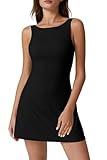 QINSEN Womens Open Back Tennis Dress Sleeveless Built in Shorts Golf Athletic Dress with Pockets XL Black