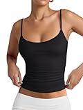 PINKMSTYLE Women's Basic Double Lined Scoop Neck Tank Tops Adjustable Cami Tank Summer Sleeveless Tops Black Medium