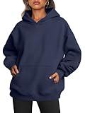 Trendy Queen Womens Oversized Hoodies Fleece Sweatshirts Fall Fashion 2025 Pullover Sweaters Winter Clothes Navy L