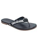 True Religion Women’s Logo Flip Flop Sandals – Slim Strap Design with Branded Detailing - Black Size 8